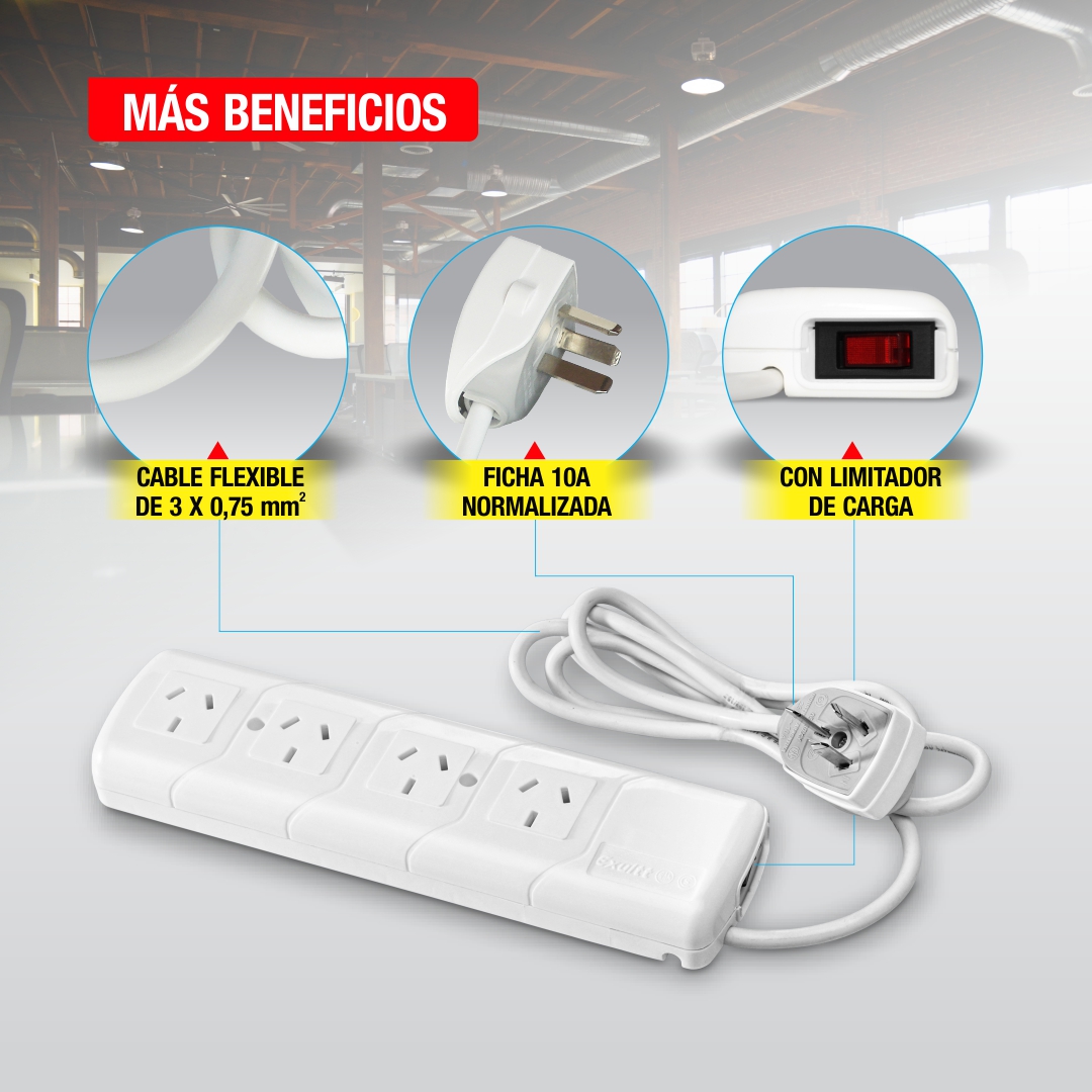 Zapatilla Prolongador Exultt Iram 4 Tomas 5 Mts Termica - Imagen 2